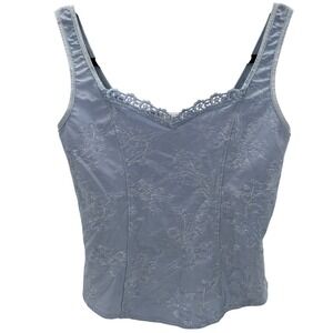 ARIANNE Y2K Blue Jacquard Floral Lace Corset Style Tank Top Medium